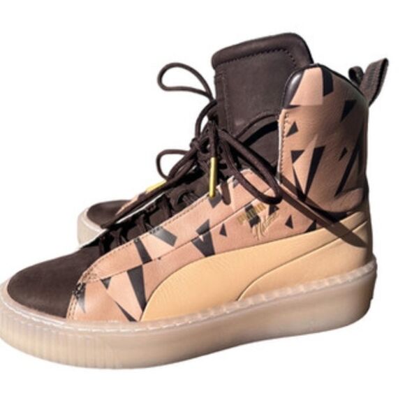 Puma X Natural Platform X Brown and Tan Patterned High-Tops, Size 7, Sample Pair - Picture 2 of 12